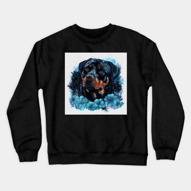 Rottweiler With Flowers Crewneck Sweatshirt by Enchanted Reverie